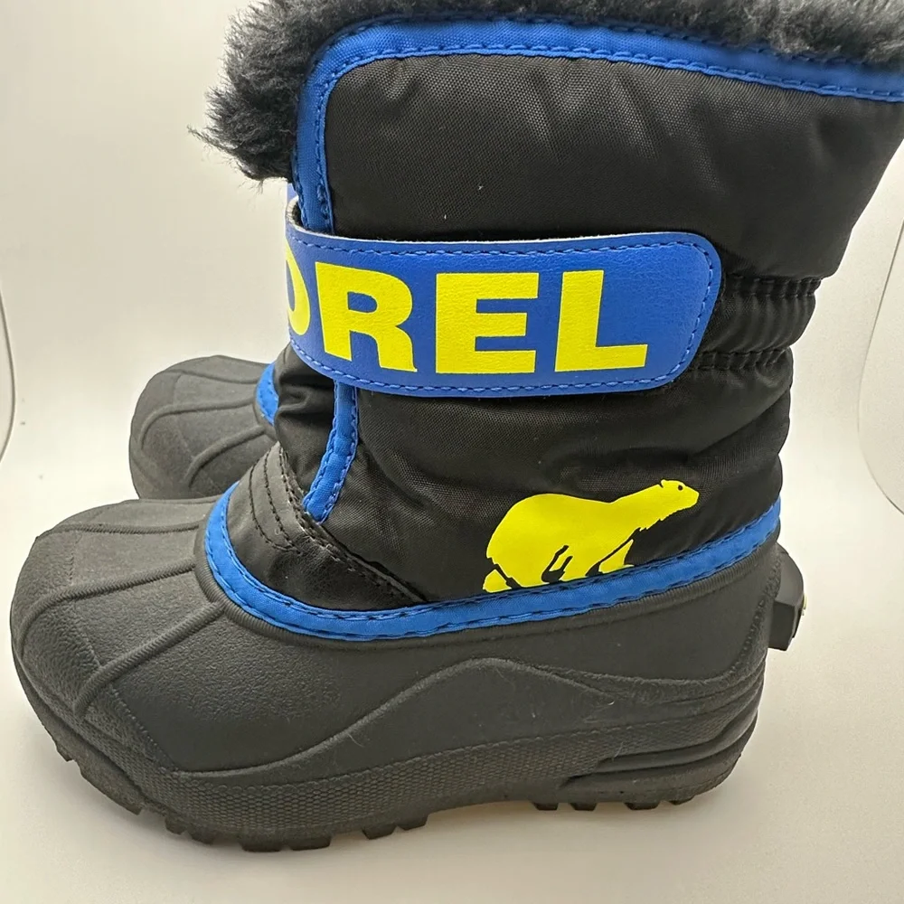 Sorel Children's Black‎ & Blue Snow Boots with Yellow Logo Strap
